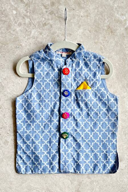 Buy Khela Pink Cotton Hand Embroidered Abstract Pattern Nehru Jacket Set Buy_Khela_Pink Cotton Hand Embroidered Abstract Pattern Nehru Jacket Set