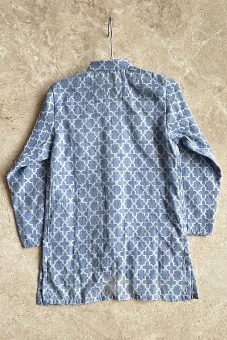 Shop Khela Blue Cotton, Chanderi Abstract Pattern Sherwani And Dhoti Pant Set at Aza Fashions Shop_Khela_Blue Cotton, Chanderi Abstract Pattern Sherwani And Dhoti Pant Set_at_Aza_Fashions