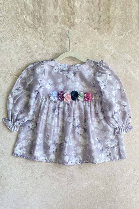 Khela_Grey Top Chanderi Printed Floral Peplum And Dhoti Pant Set_Online_at_Aza_Fashions