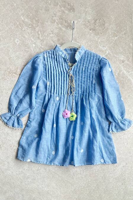 Khela_Blue Cotton Polka Dots Pattern Kurta And Dhoti Pant Set_Online_at_Aza_Fashions