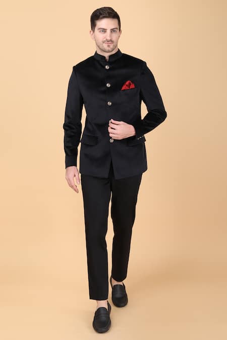 Buy Manish Nagdeo Black Velvet, Viscose Solid Bandhgala Set Online at Aza Fashions Buy_Manish Nagdeo_Black Velvet, Viscose Solid Bandhgala Set _Online_at_Aza_Fashions