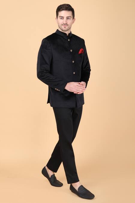 Manish Nagdeo Black Velvet, Viscose Solid Bandhgala Set at Aza Fashions Manish Nagdeo_Black Velvet, Viscose Solid Bandhgala Set _at_Aza_Fashions