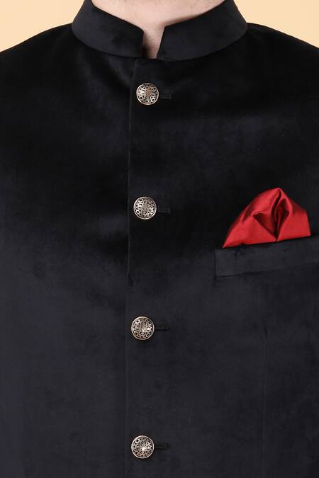 Buy Manish Nagdeo Black Velvet, Viscose Solid Bandhgala Set Buy_Manish Nagdeo_Black Velvet, Viscose Solid Bandhgala Set