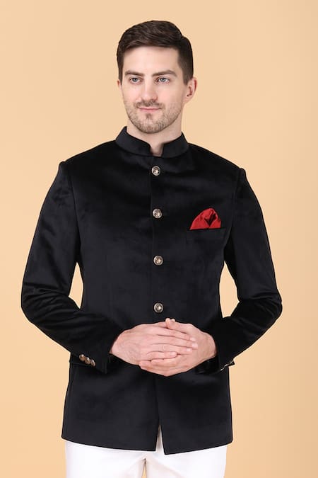 Buy Manish Nagdeo Black Velvet, Viscose, Silk Solid Bandhgala And Trouser Set Online at Aza Fashions Buy_Manish Nagdeo_Black Velvet, Viscose, Silk Solid Bandhgala And Trouser Set _Online_at_Aza_Fashions