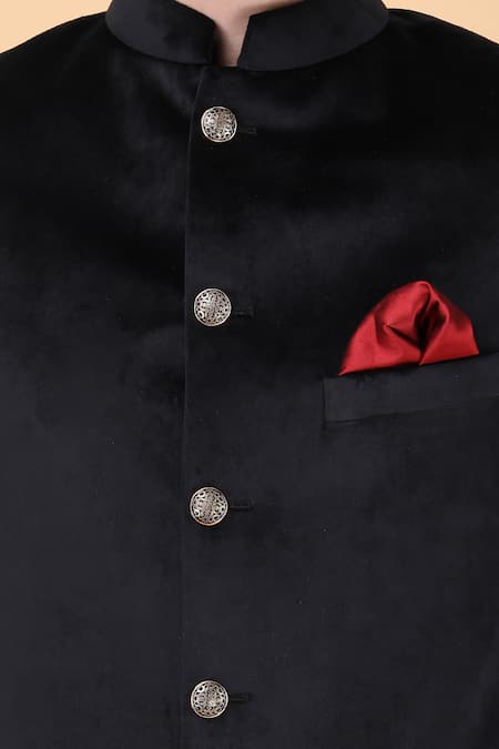 Buy Manish Nagdeo Black Velvet, Viscose, Silk Solid Bandhgala And Trouser Set Buy_Manish Nagdeo_Black Velvet, Viscose, Silk Solid Bandhgala And Trouser Set