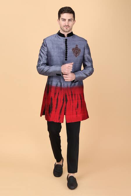 Shop Manish Nagdeo Green Silk, Viscose Embroidery Tie-dye Pattern Bandhgala And Pant Set Online at Aza Fashions Shop_Manish Nagdeo_Green Silk, Viscose Embroidery Tie-dye Pattern Bandhgala And Pant Set _Online_at_Aza_Fashions