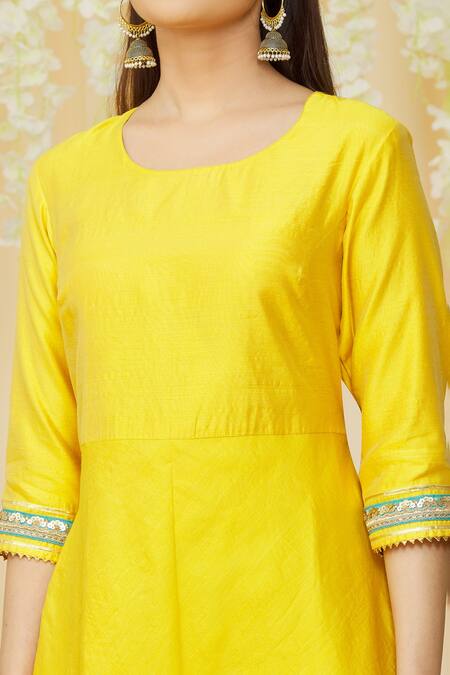 Buy Nazaakat By Samara Singh Yellow Chanderi Round Kurta Palazzo Set Online at Aza Fashions Buy_Nazaakat By Samara Singh_Yellow Chanderi Round Kurta Palazzo Set _Online_at_Aza_Fashions