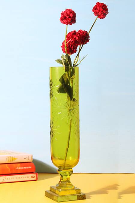 H2h_Green Glass Peridot Vase_at_Aza_Fashions