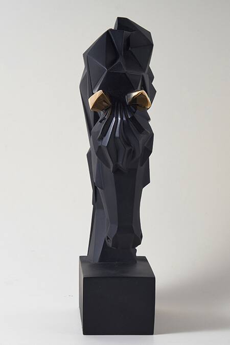 H2h_Black Fibre Geometric Horse Head Sculpture_Online_at_Aza_Fashions