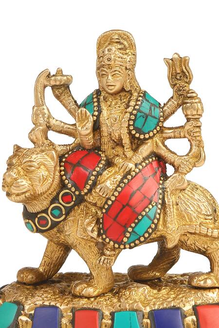 Shop_Amoliconcepts_Multi Color Brass Stone Durga Ma Carved Idol_Online_at_Aza_Fashions