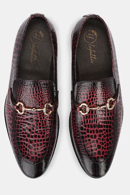 Shop_Lafattio_Maroon Leopard Pattern Colour Block Buckled Moccasins  _at_Aza_Fashions