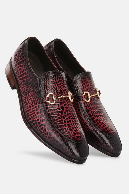 Lafattio_Maroon Leopard Pattern Colour Block Buckled Moccasins  _Online_at_Aza_Fashions
