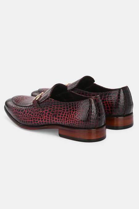 Lafattio_Maroon Leopard Pattern Colour Block Buckled Moccasins  _at_Aza_Fashions