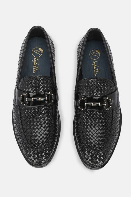 Shop_Lafattio_Black Hand Woven Buckled Loafers  _at_Aza_Fashions