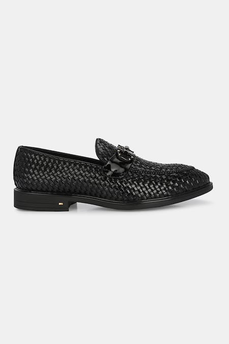 Buy_Lafattio_Black Hand Woven Buckled Loafers  _Online_at_Aza_Fashions