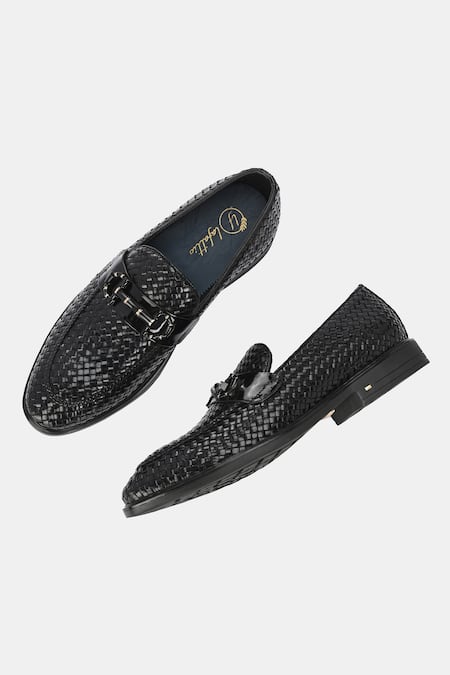 Buy_Lafattio_Black Hand Woven Buckled Loafers  