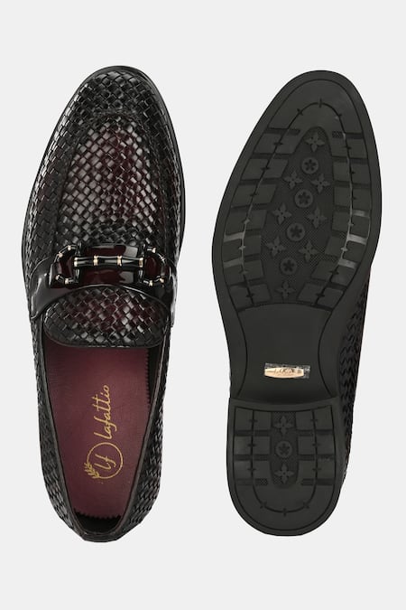 Shop_Lafattio_Maroon Hand Woven Loafers  _Online_at_Aza_Fashions