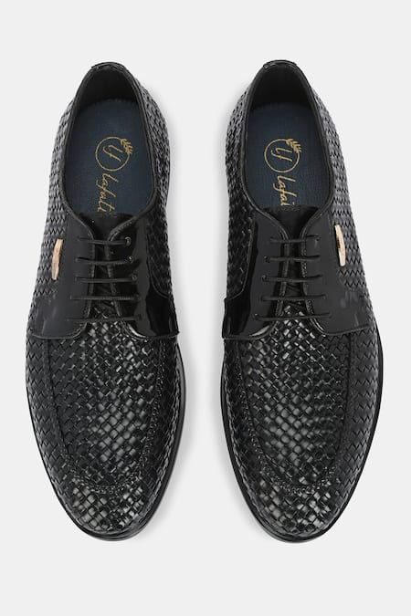 Shop_Lafattio_Black Hand Woven Lace Up Shoes  _at_Aza_Fashions