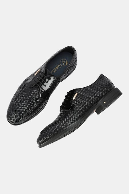 Lafattio_Black Hand Woven Lace Up Shoes  _Online_at_Aza_Fashions