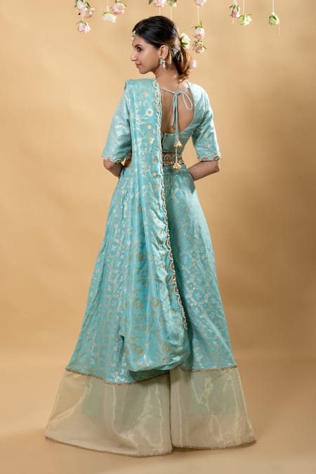 Monk & Mei By Sonia Anand Sevati Flower Brocade Blouse Sharara Set 