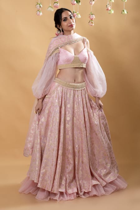 Monk & Mei Tara Floral Brocade Pattern Lehenga Set 