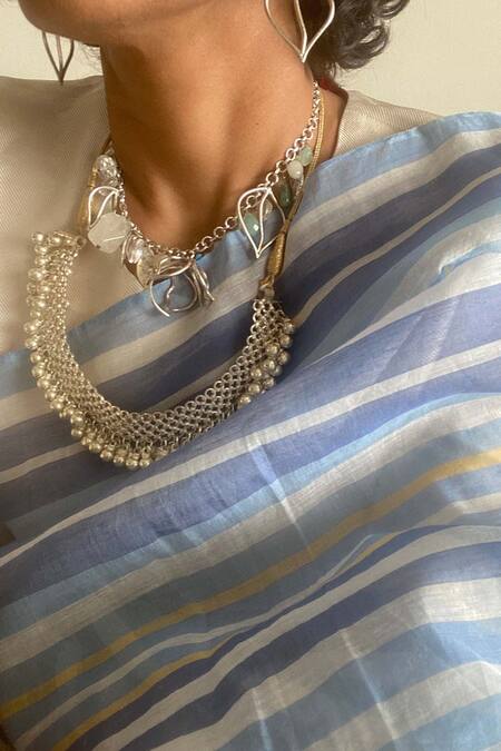 Shop_Khela_Blue Cotton Silk Striped Pattern Saree_at_Aza_Fashions