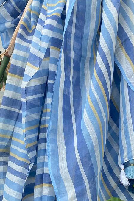 Buy_Khela_Blue Cotton Silk Striped Pattern Saree_Online_at_Aza_Fashions