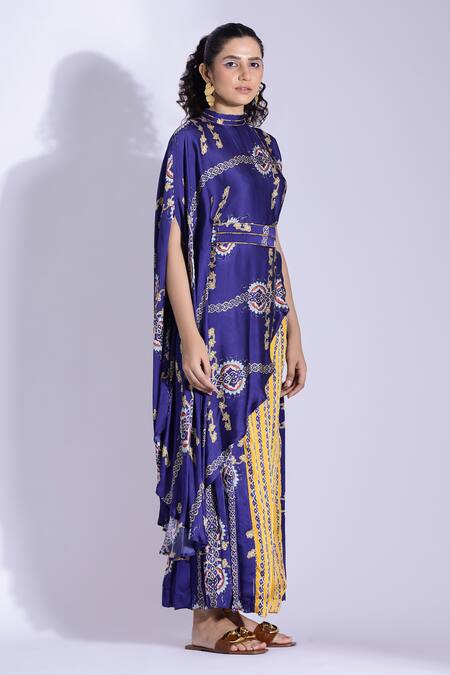 Shop Studio Surbhi Yellow Georgette, Satin Piping Bandeau Printed Asymmetric Top And Pleated Pant Set Online at Aza Fashions Shop_Studio Surbhi_Yellow Georgette, Satin Piping Bandeau Printed Asymmetric Top And Pleated Pant Set _Online_at_Aza_Fashions