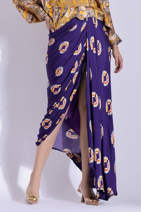 Studio Surbhi Yellow Georgette, Satin Embroidery, Beads Printed Hand Draped Dress With Shirt Online at Aza Fashions Studio Surbhi_Yellow Georgette, Satin Embroidery, Beads Printed Hand Draped Dress With Shirt _Online_at_Aza_Fashions