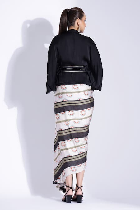 Studio Surbhi Printed Draped Dress With Kimono Shirt 