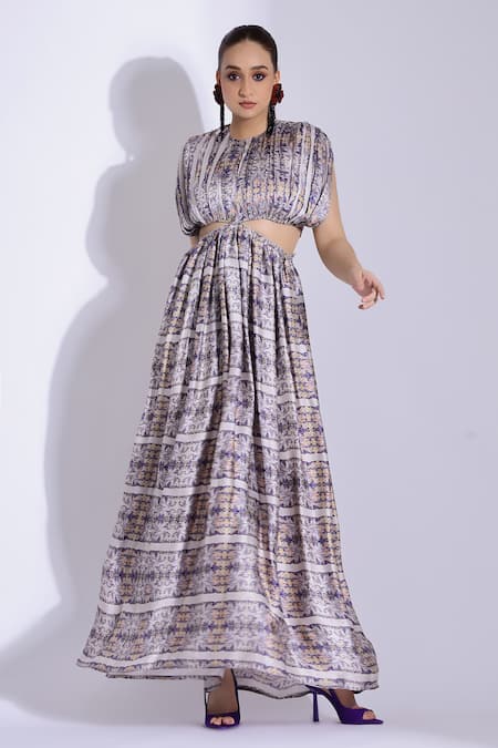 Studio Surbhi Printed Backless Draped Kaftan Gown 