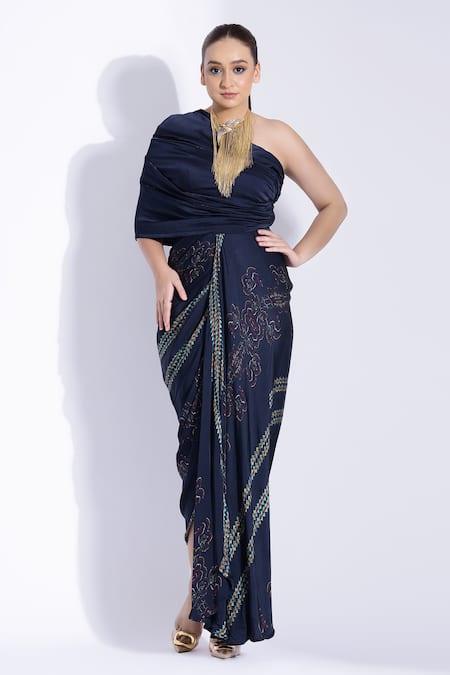 Studio Surbhi One Shoulder Hand Draped Saree Gown 