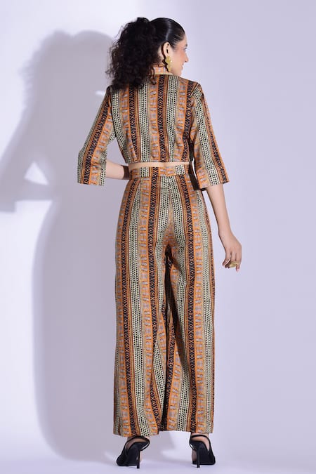 Shop Studio Surbhi Multi Color Cotton, Silk Collared Abstract Print Shirt With Pant at Aza Fashions Shop_Studio Surbhi_Multi Color Cotton, Silk Collared Abstract Print Shirt With Pant _at_Aza_Fashions