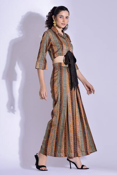 Studio Surbhi Multi Color Cotton, Silk Collared Abstract Print Shirt With Pant Online at Aza Fashions Studio Surbhi_Multi Color Cotton, Silk Collared Abstract Print Shirt With Pant _Online_at_Aza_Fashions