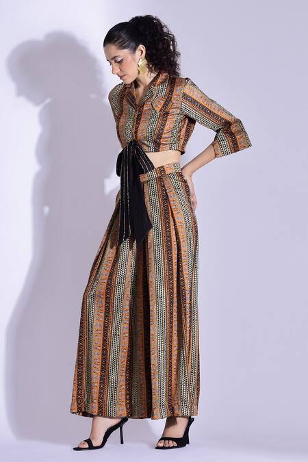 Buy Studio Surbhi Multi Color Cotton, Silk Collared Abstract Print Shirt With Pant Online at Aza Fashions Buy_Studio Surbhi_Multi Color Cotton, Silk Collared Abstract Print Shirt With Pant _Online_at_Aza_Fashions