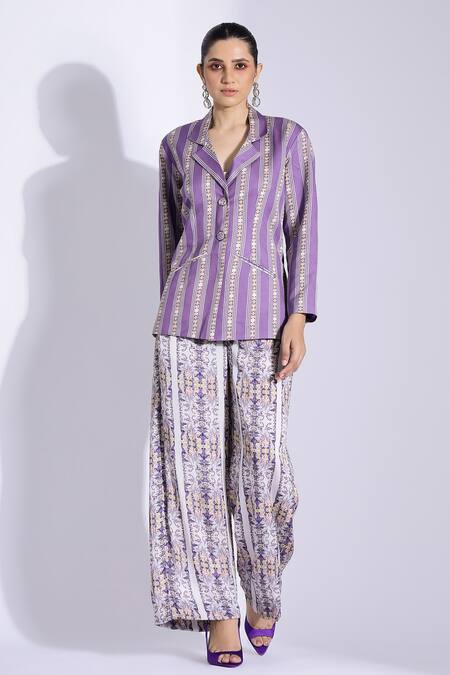 Studio Surbhi Purple Cotton, Silk Collared Abstract Print Jacket Online at Aza Fashions Studio Surbhi_Purple Cotton, Silk Collared Abstract Print Jacket _Online_at_Aza_Fashions