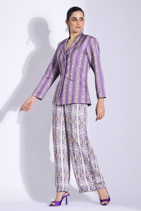 Shop Studio Surbhi Purple Cotton, Silk Collared Abstract Print Jacket Online at Aza Fashions Shop_Studio Surbhi_Purple Cotton, Silk Collared Abstract Print Jacket _Online_at_Aza_Fashions