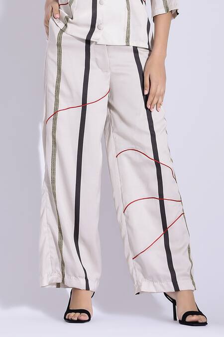 Studio Surbhi_Off White Cotton, Silk Bandeau Neck Geometric Element Print Shirt With Pant _Online_at_Aza_Fashions