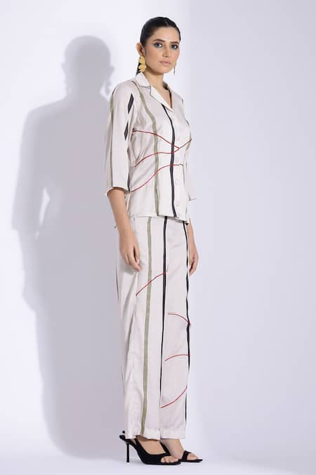 Buy_Studio Surbhi_Off White Cotton, Silk Bandeau Neck Geometric Element Print Shirt With Pant _Online_at_Aza_Fashions