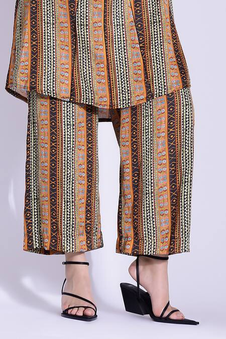 Studio Surbhi Multi Color Cotton, Silk High Neck Abstract Tribal Print Kurta With Pant Online at Aza Fashions Studio Surbhi_Multi Color Cotton, Silk High Neck Abstract Tribal Print Kurta With Pant _Online_at_Aza_Fashions