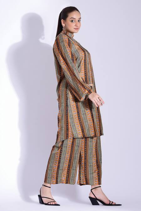 Buy Studio Surbhi Multi Color Cotton, Silk High Neck Abstract Tribal Print Kurta With Pant Online at Aza Fashions Buy_Studio Surbhi_Multi Color Cotton, Silk High Neck Abstract Tribal Print Kurta With Pant _Online_at_Aza_Fashions