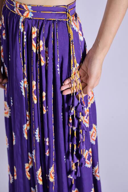 Studio Surbhi Blue Georgette, Satin Tassels Sweetheart Geometric Print Bustier And Skirt Set at Aza Fashions Studio Surbhi_Blue Georgette, Satin Tassels Sweetheart Geometric Print Bustier And Skirt Set _at_Aza_Fashions