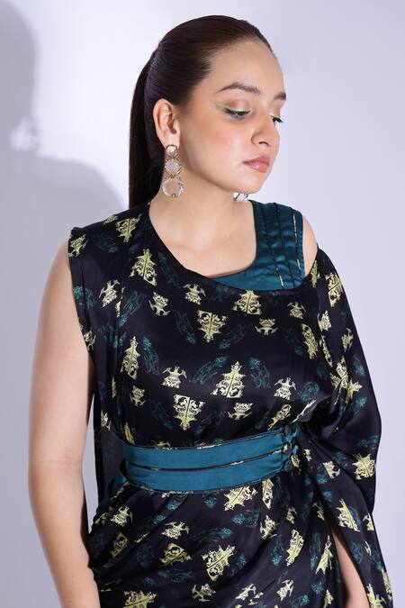 Buy Studio Surbhi Green Georgette, Satin Embroidery Round Neck Pant Saree With Blouse Buy_Studio Surbhi_Green Georgette, Satin Embroidery Round Neck Pant Saree With Blouse