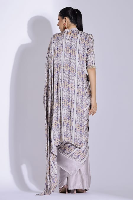 Shop Studio Surbhi Grey Georgette, Satin Cut Work, Printed Pre-stitched Pleated Saree With Blouse at Aza Fashions Shop_Studio Surbhi_Grey Georgette, Satin Cut Work, Printed Pre-stitched Pleated Saree With Blouse _at_Aza_Fashions