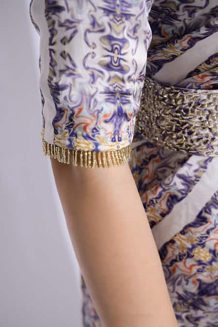 Shop Studio Surbhi Grey Georgette, Satin Cut Work, Printed Pre-stitched Pleated Saree With Blouse Online at Aza Fashions Shop_Studio Surbhi_Grey Georgette, Satin Cut Work, Printed Pre-stitched Pleated Saree With Blouse _Online_at_Aza_Fashions