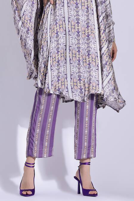 Studio Surbhi Grey Georgette Cut Work, Embroidery V-neck Floral Print Kaftan And Pant Set Online at Aza Fashions Studio Surbhi_Grey Georgette Cut Work, Embroidery V-neck Floral Print Kaftan And Pant Set _Online_at_Aza_Fashions