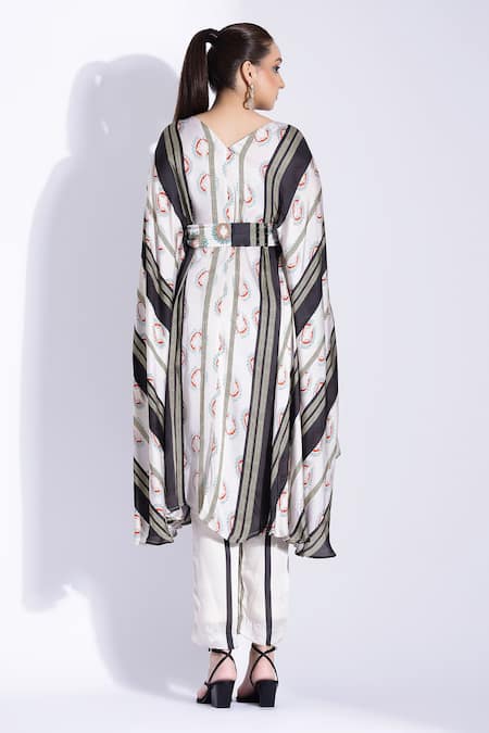 Shop Studio Surbhi Off White Georgette Cut Work V-neck Geometric Digital Print Kaftan And Pant Set at Aza Fashions Shop_Studio Surbhi_Off White Georgette Cut Work V-neck Geometric Digital Print Kaftan And Pant Set _at_Aza_Fashions