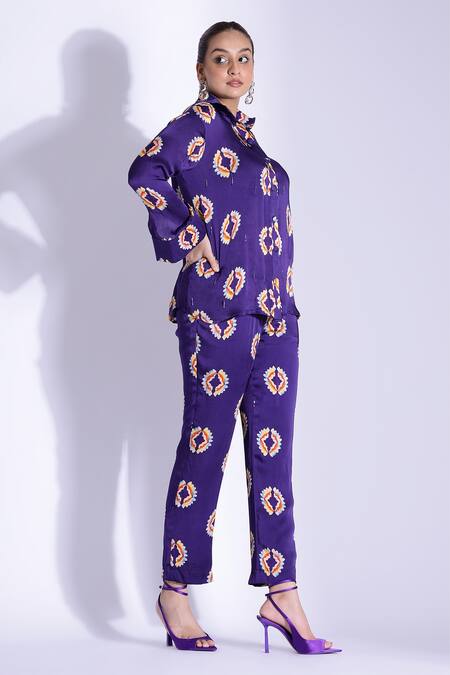 Studio Surbhi Blue Georgette, Satin Embroidery, Cut Geometric Digital Print Shirt And Pant Set Online at Aza Fashions Studio Surbhi_Blue Georgette, Satin Embroidery, Cut Geometric Digital Print Shirt And Pant Set _Online_at_Aza_Fashions