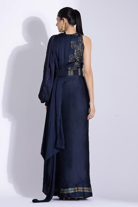 Studio Surbhi Pre-Stitched Sleeve Saree With Embellished Blouse 