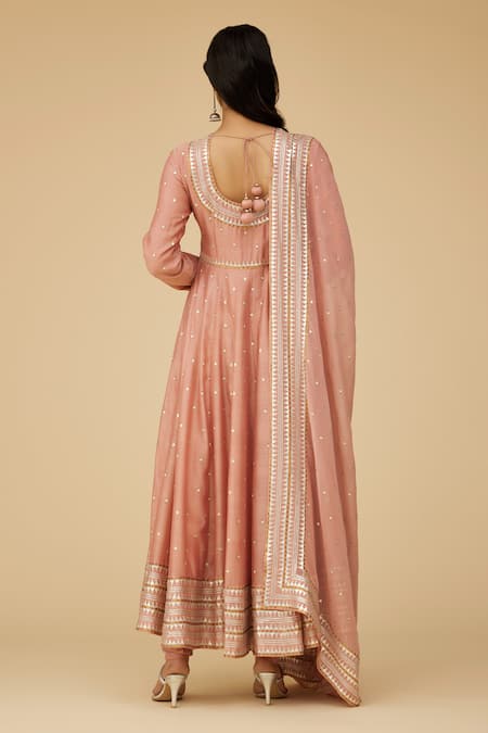 Shop Priyal Prakash Pink Chanderi, Cotton, Viscose Sequins, Embroidery, Zari Keyhole Anarkali Set at Aza Fashions Shop_Priyal Prakash_Pink Chanderi, Cotton, Viscose Sequins, Embroidery, Zari Keyhole Anarkali Set _at_Aza_Fashions